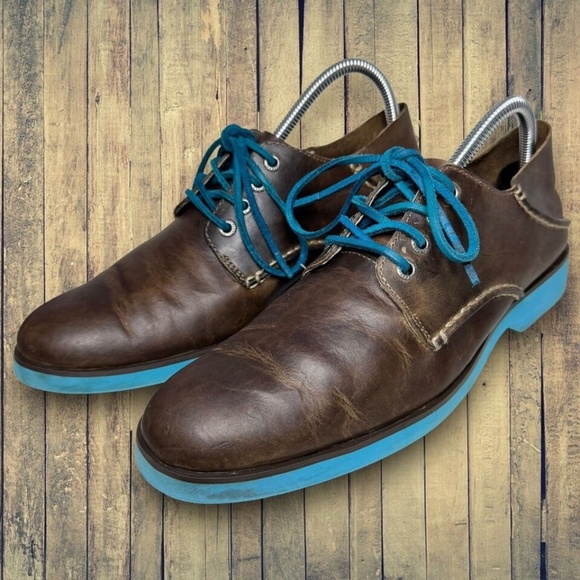 Sperry Top Sider Mens 8 M Dark Brown Leather Oxfords Blue Laces, Soles - Picture 1 of 9